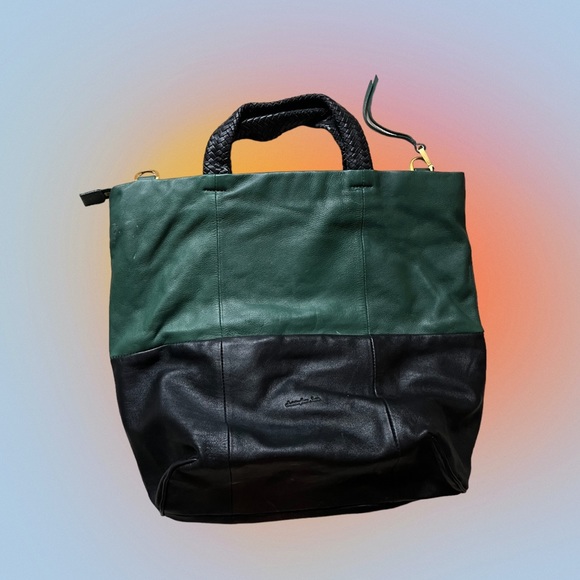 Two tone 100% leather bag green/black - crossbody bag - Picture 2 of 8